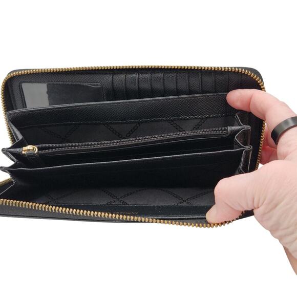 Michael Kors Jet Set Continental Zip Around Wallet Black Saffiano Leather Gold - Picture 4 of 8